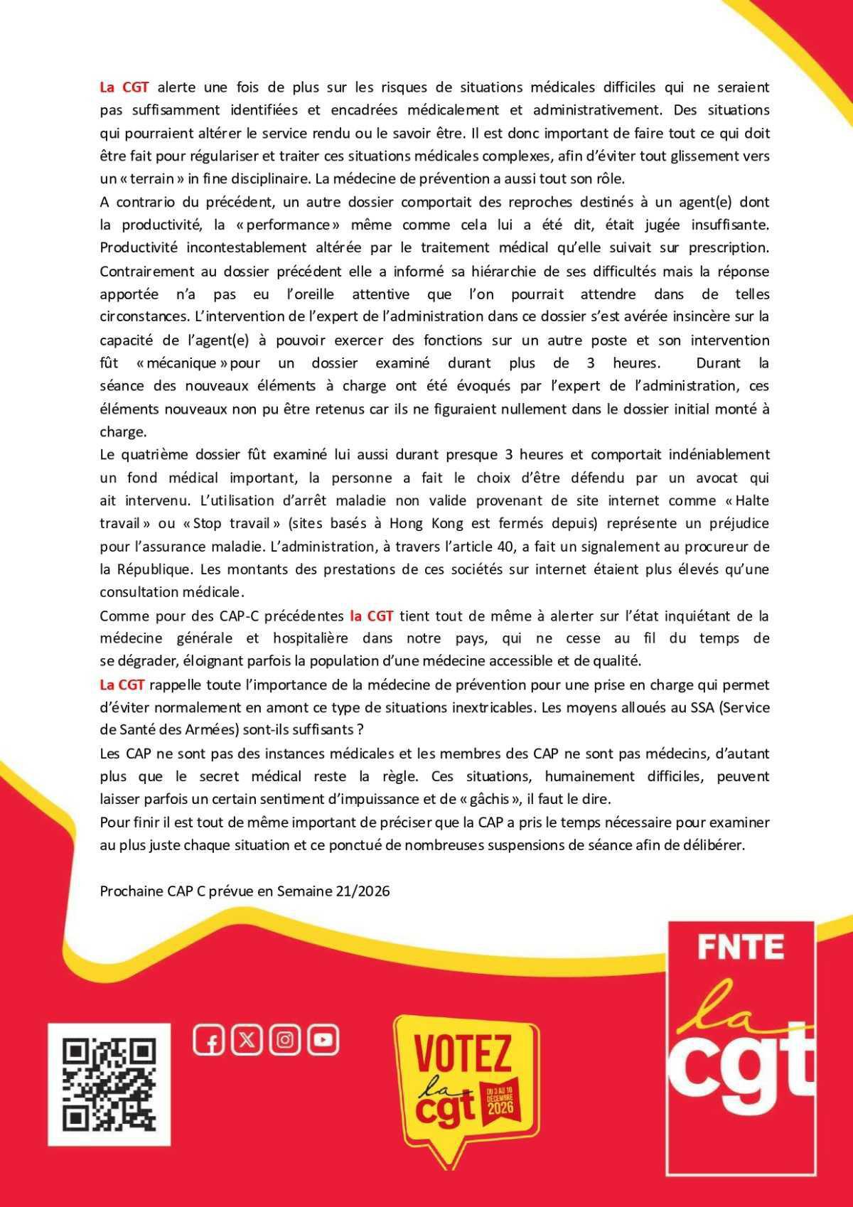 CAP C : Déclaration Liminaire et Compte-Rendu du mois d'avril 2026
