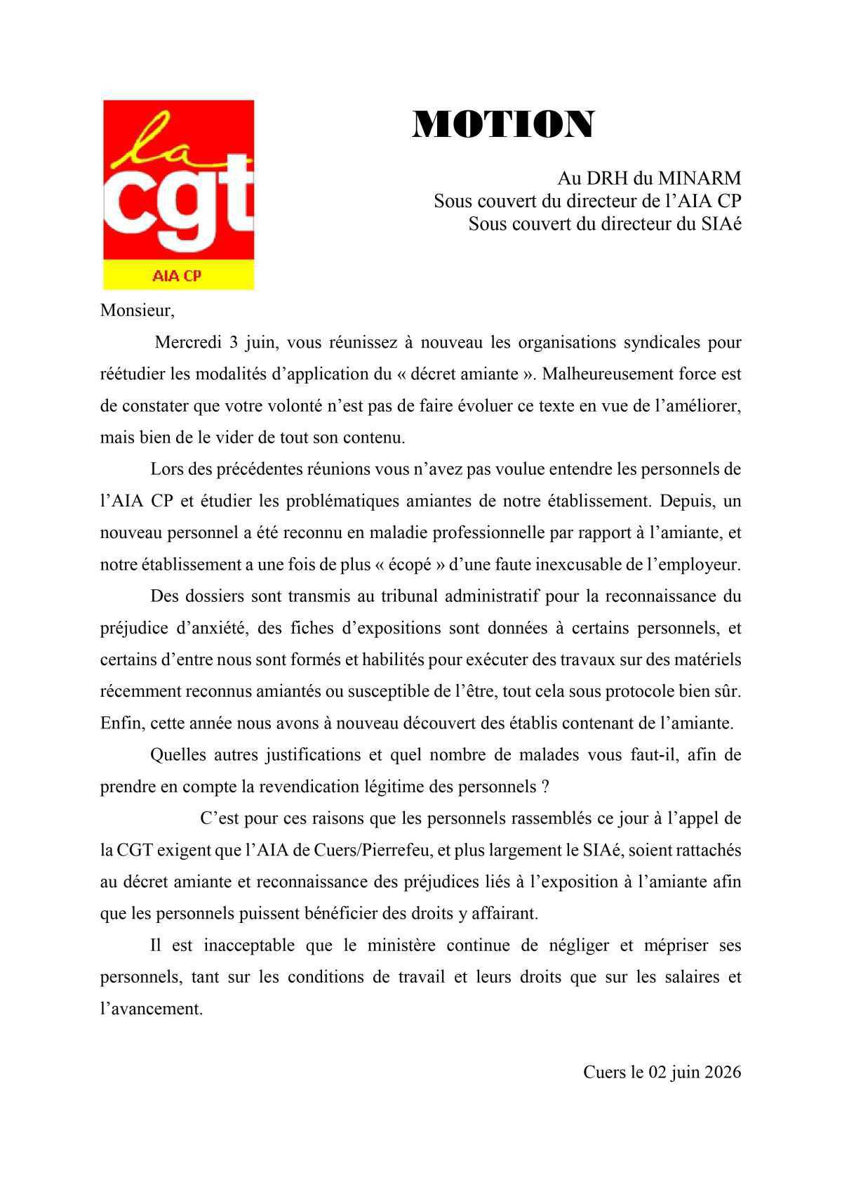 Motion "décret amiante" Motion "décret amiante"