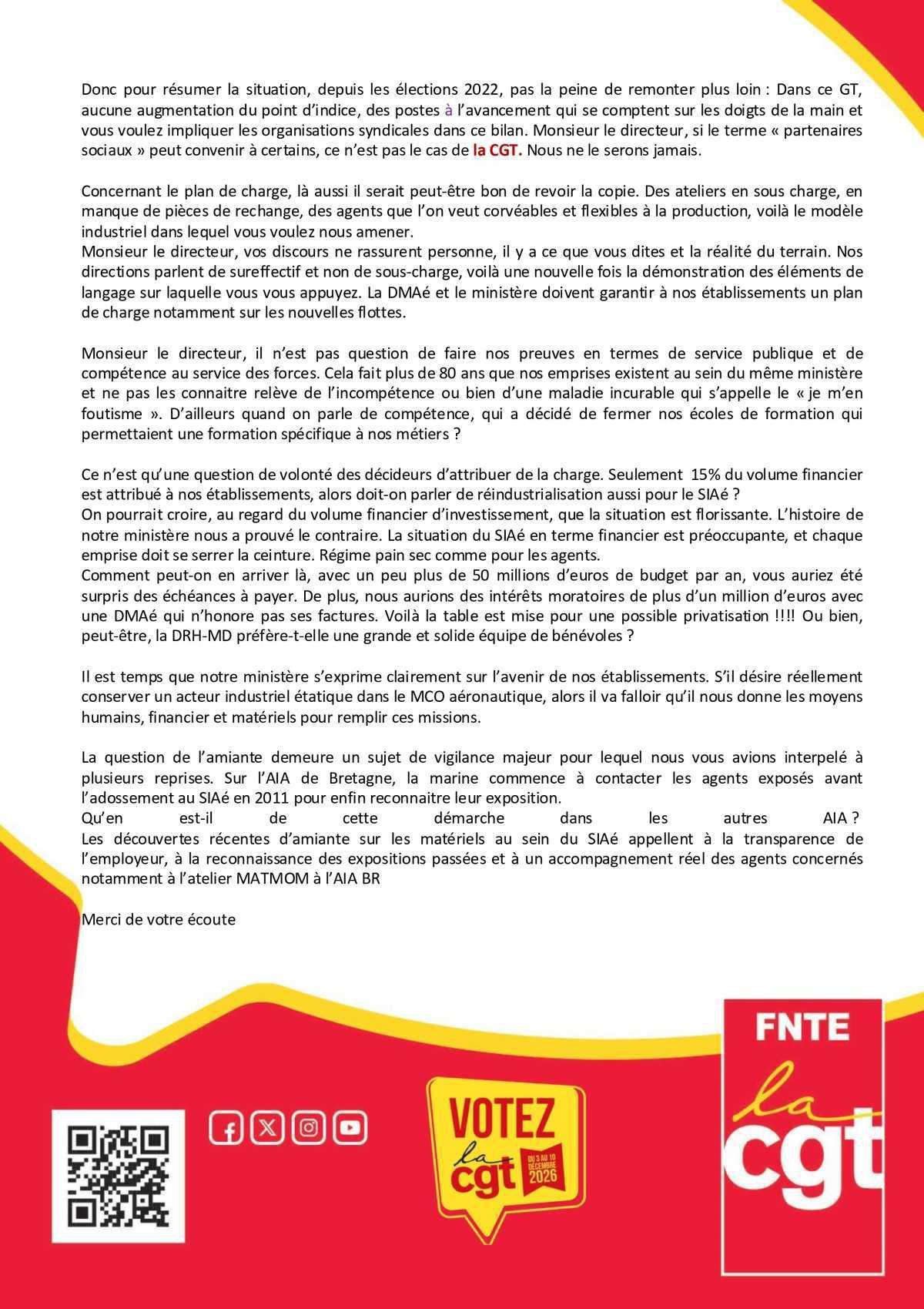 SIAé : CSA-S du 12 mai 2026 Compte Rendu et Déclaration Liminaire