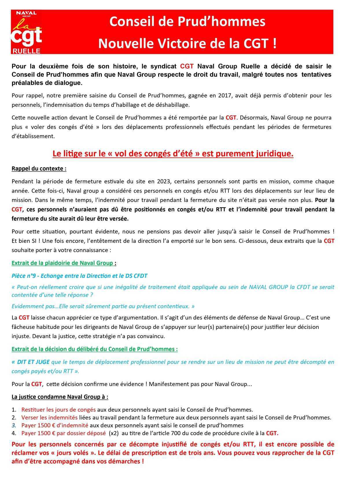 Naval Group Ruelle : Nouvelle Victoire de la CGT !