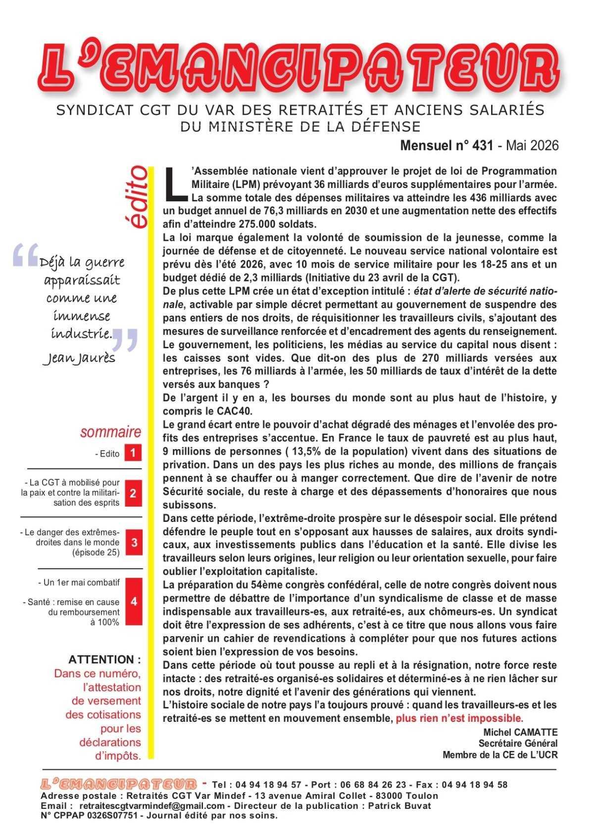 Retraité du MinDef du Var : L'Emancipateur du mois de Mai 2026