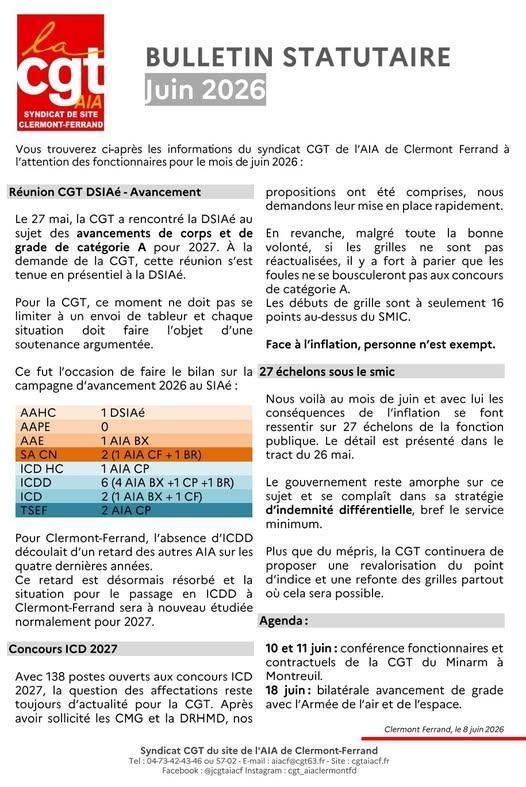 AIA Clermont-Ferrand : Bulletin statutaire Juin 2026