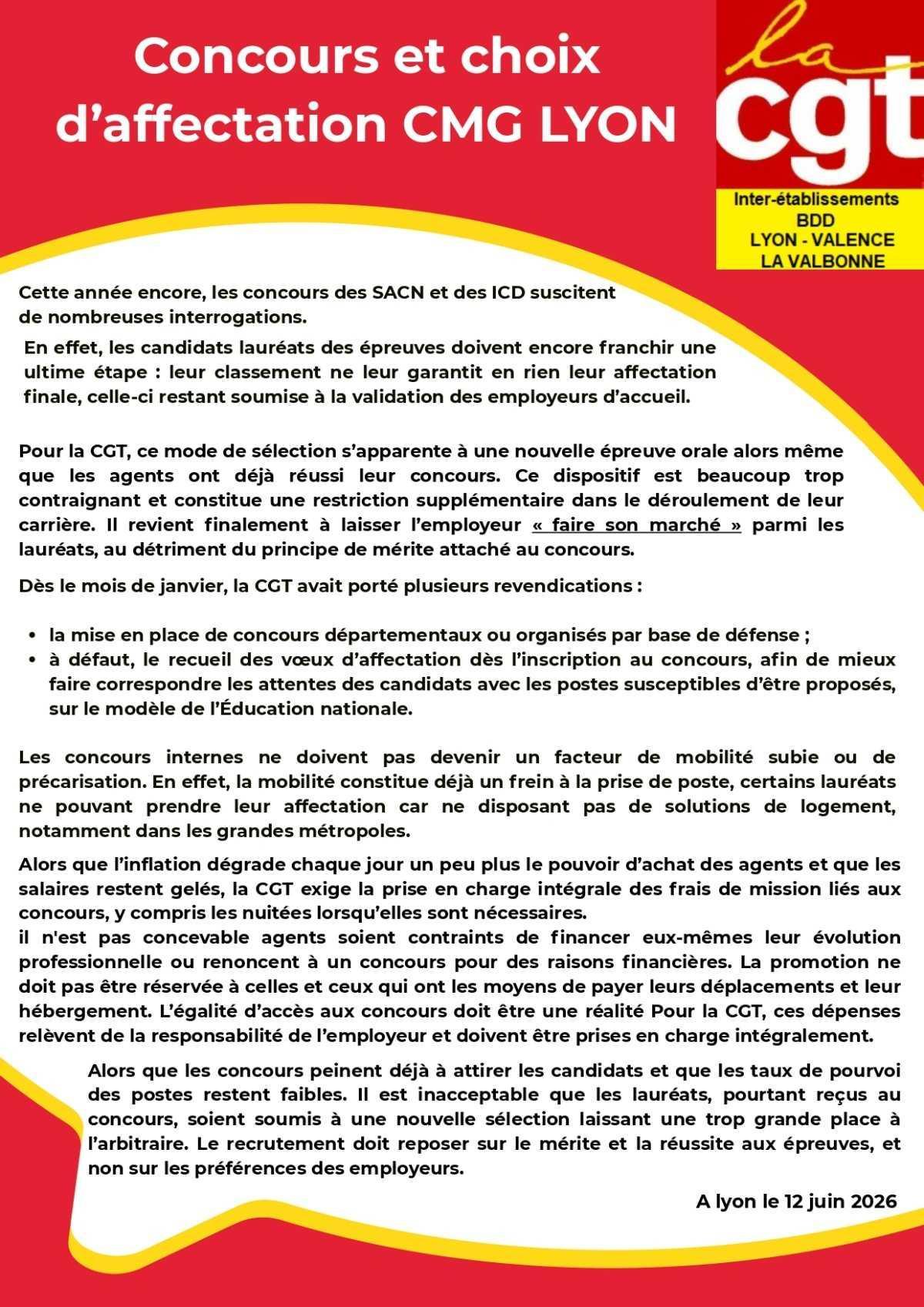 BdD Lyon : Concours et choix d'affectation CMG Lyon