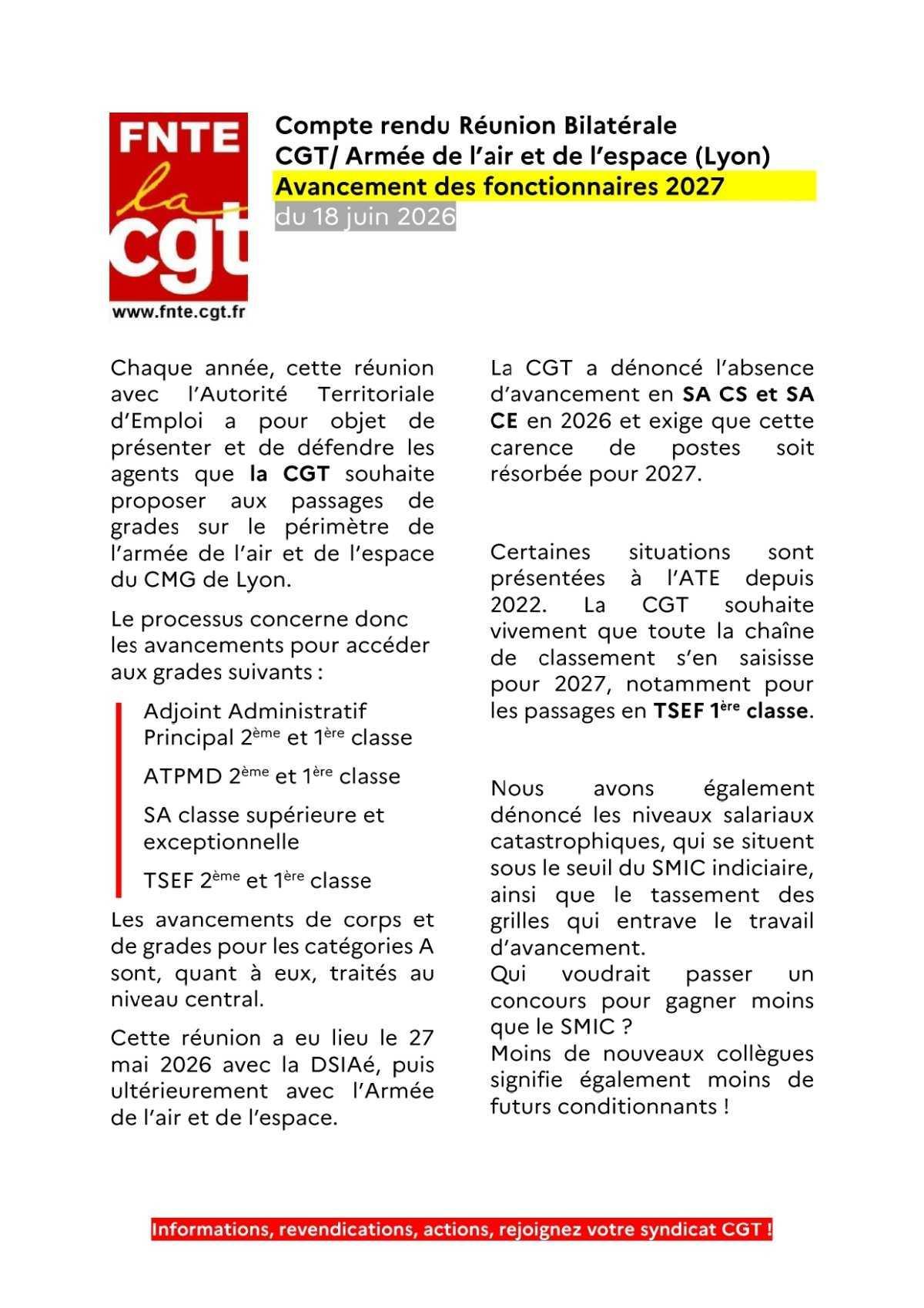 Armée de l'air et de l'espace : Avancement fonctionnaire 2027