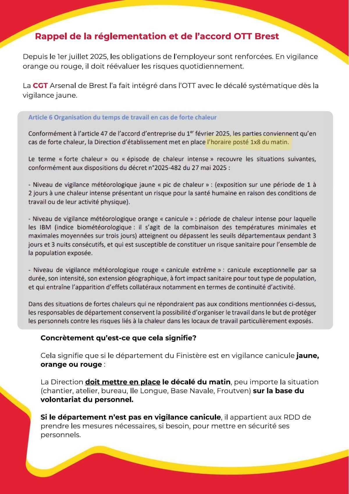 Arsenal de Brest : Travail en forte chaleur droit de retrait 