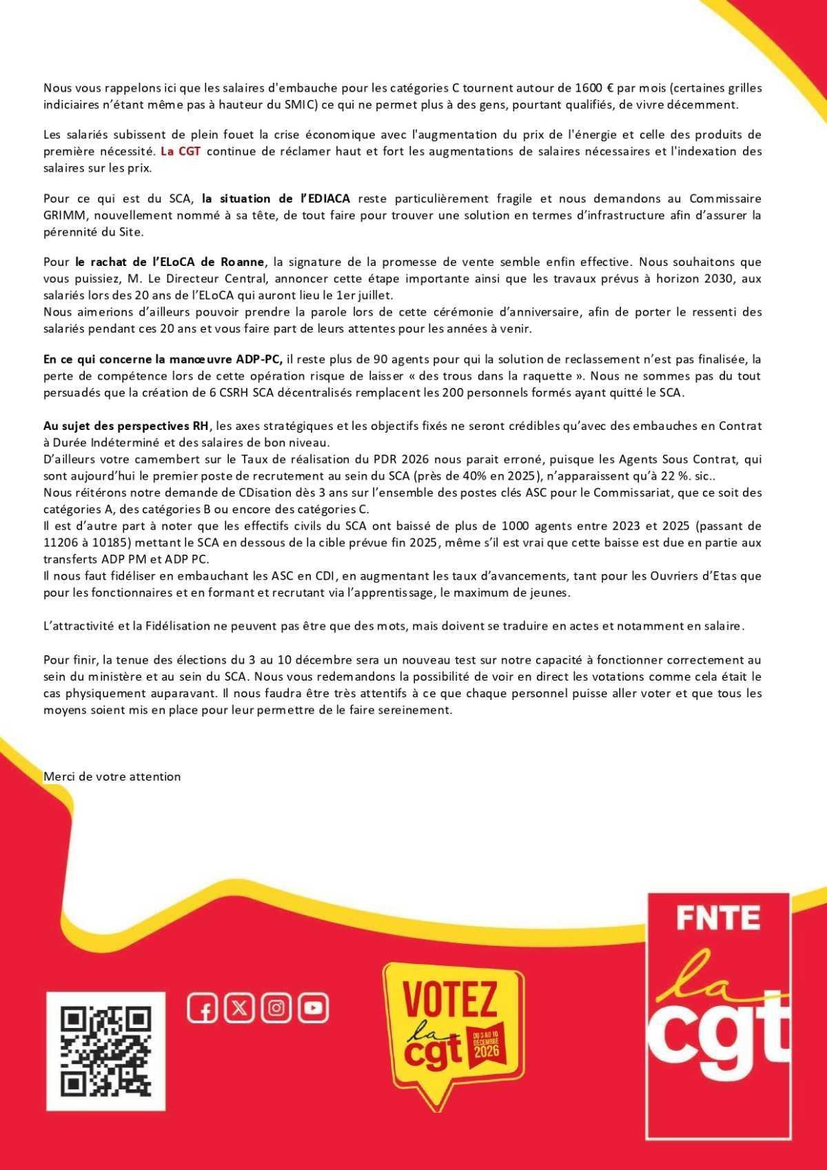 SCA : Déclaration liminaire du CSA R du 17 juin 2026