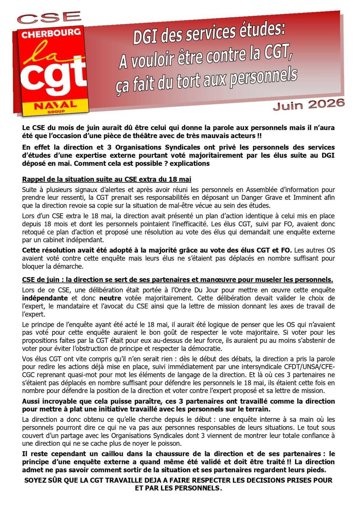 Arsenal de Cherbourg : CSE de Juin, déclaration liminaire et compte rendu