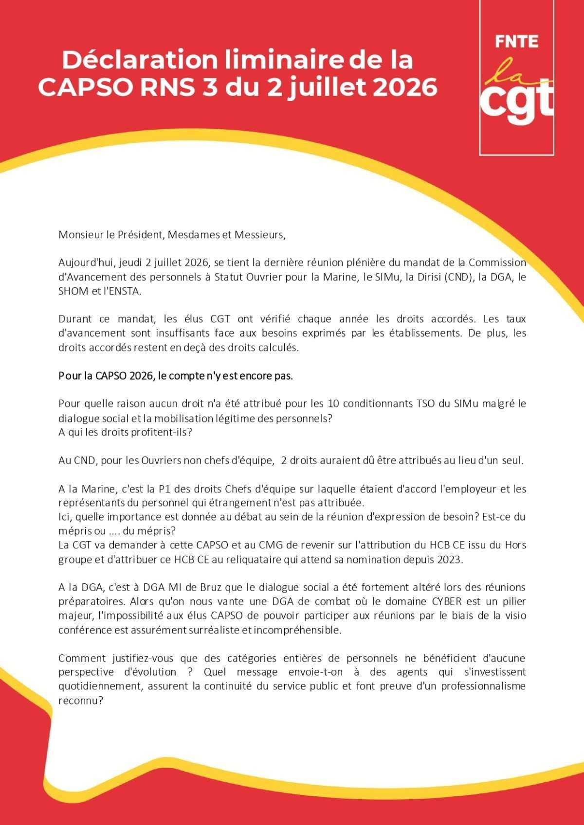 CAPSO Rennes 3 : Déclaration liminaire du 02 juillet 2026