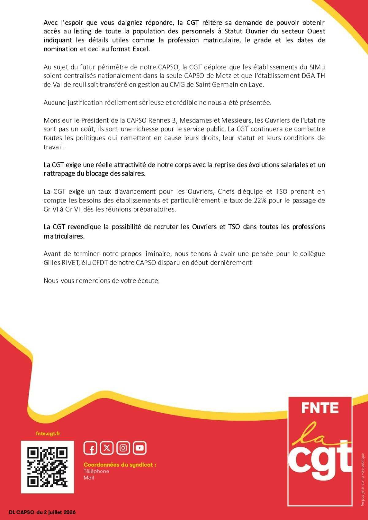 CAPSO Rennes 3 : Déclaration liminaire du 02 juillet 2026