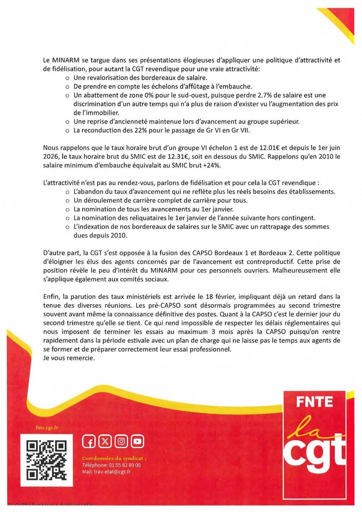 CAPSO Bordeaux 1 : Déclaration liminaire du 30 juin 2026