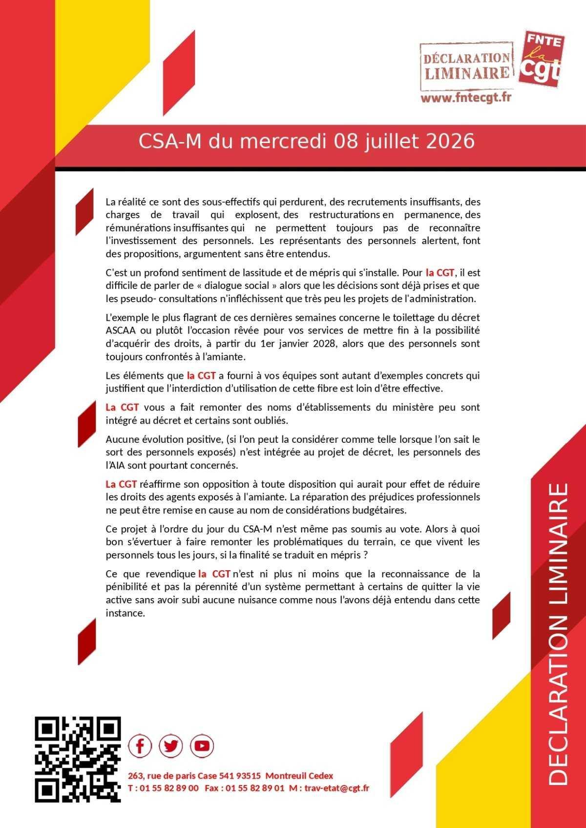 CSAM : Déclaration liminaire du 08/07/2026 