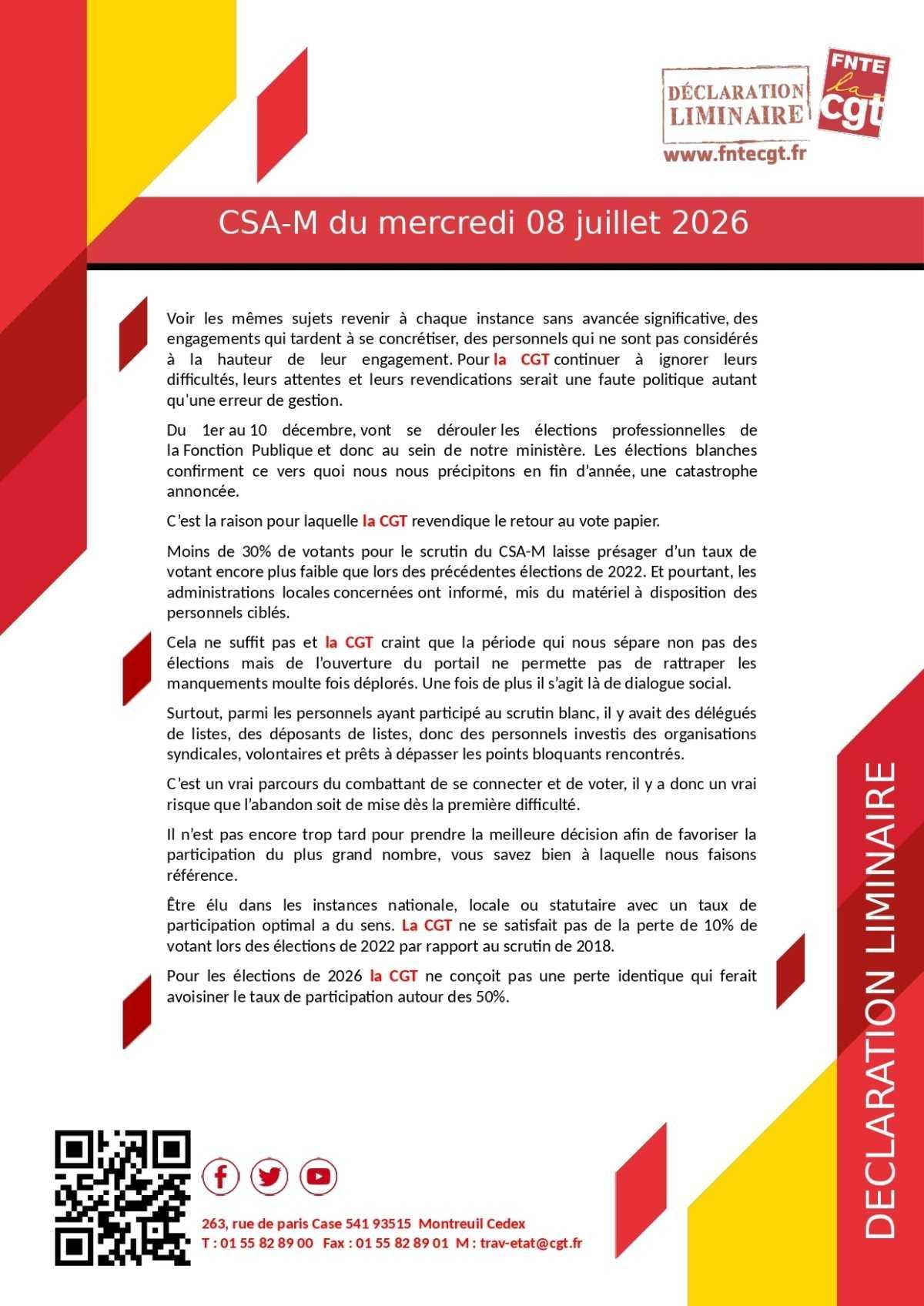 CSAM : Déclaration liminaire du 08/07/2026 