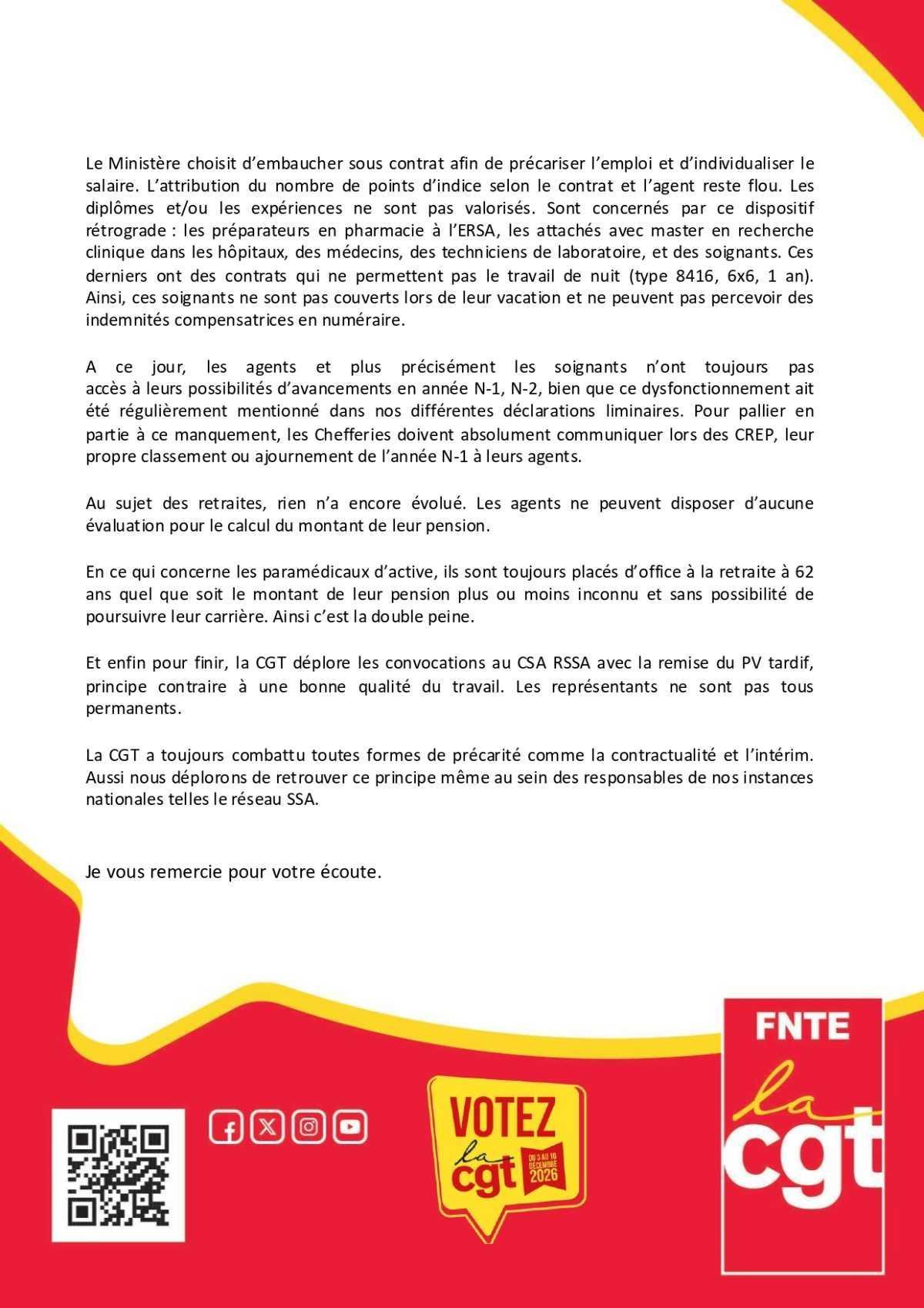 SSA : Déclaration Liminaire et Compte Rendu du CSA-R du 24 juin 2025
