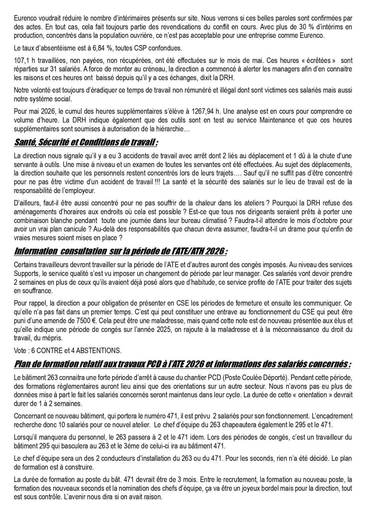 Eurenco : Compte rendu CSE du 26 juin 2026