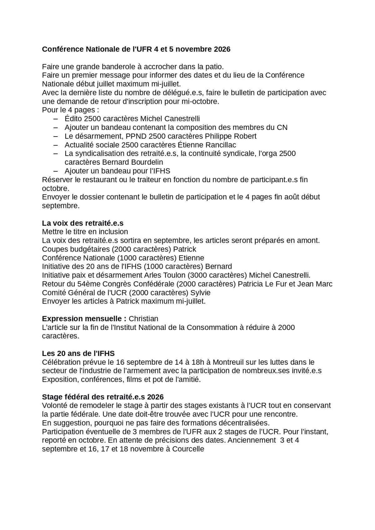 UFR : Relevé de décisions du 30 juin et 01 juillet 2026