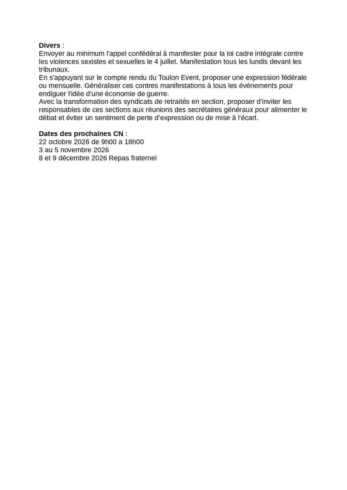 UFR : Relevé de décisions du 30 juin et 01 juillet 2026