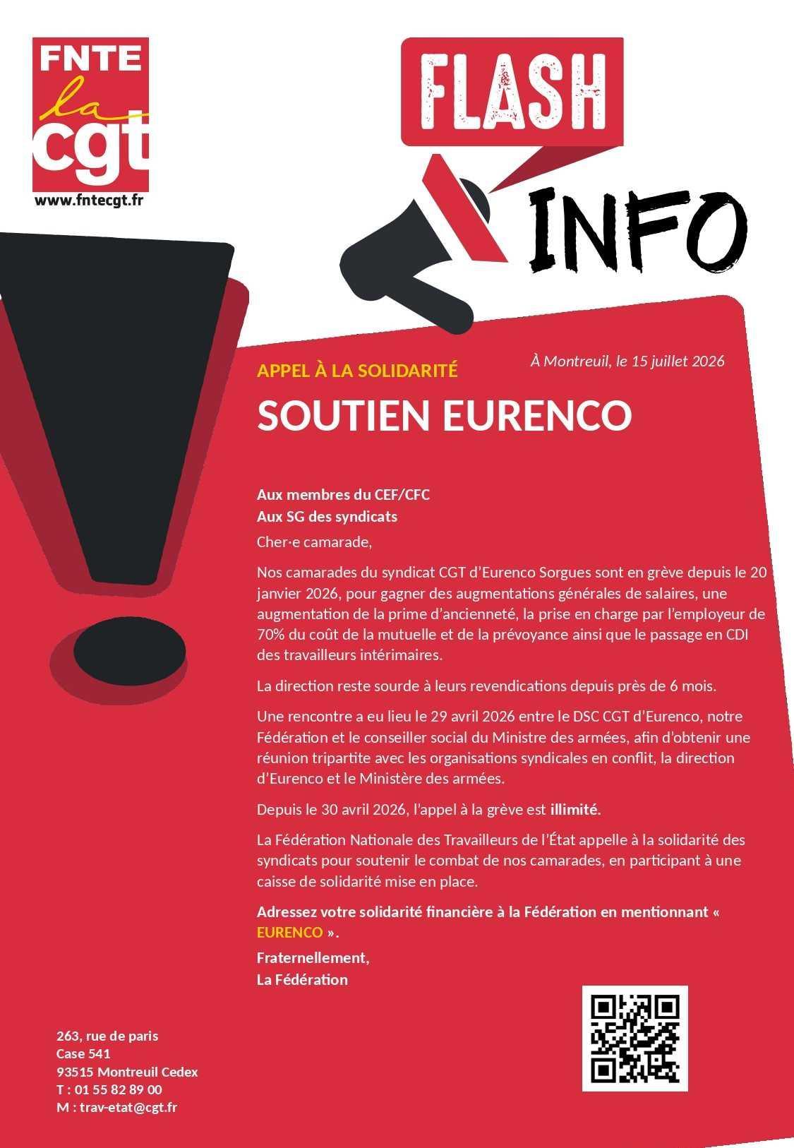EURENCO : Appel à la solidarité