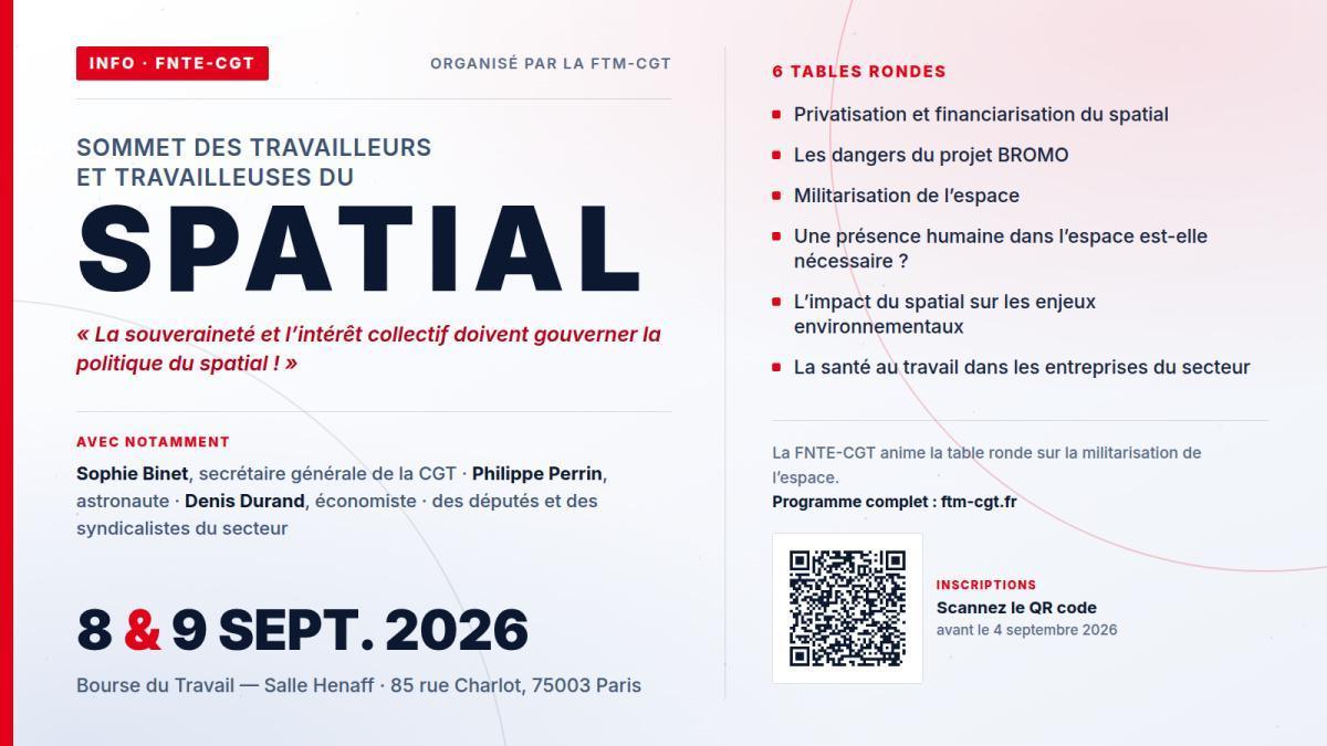 Info : Sommet des travailleurs et travailleuses du spatial — 8 & 9 septembre à Paris