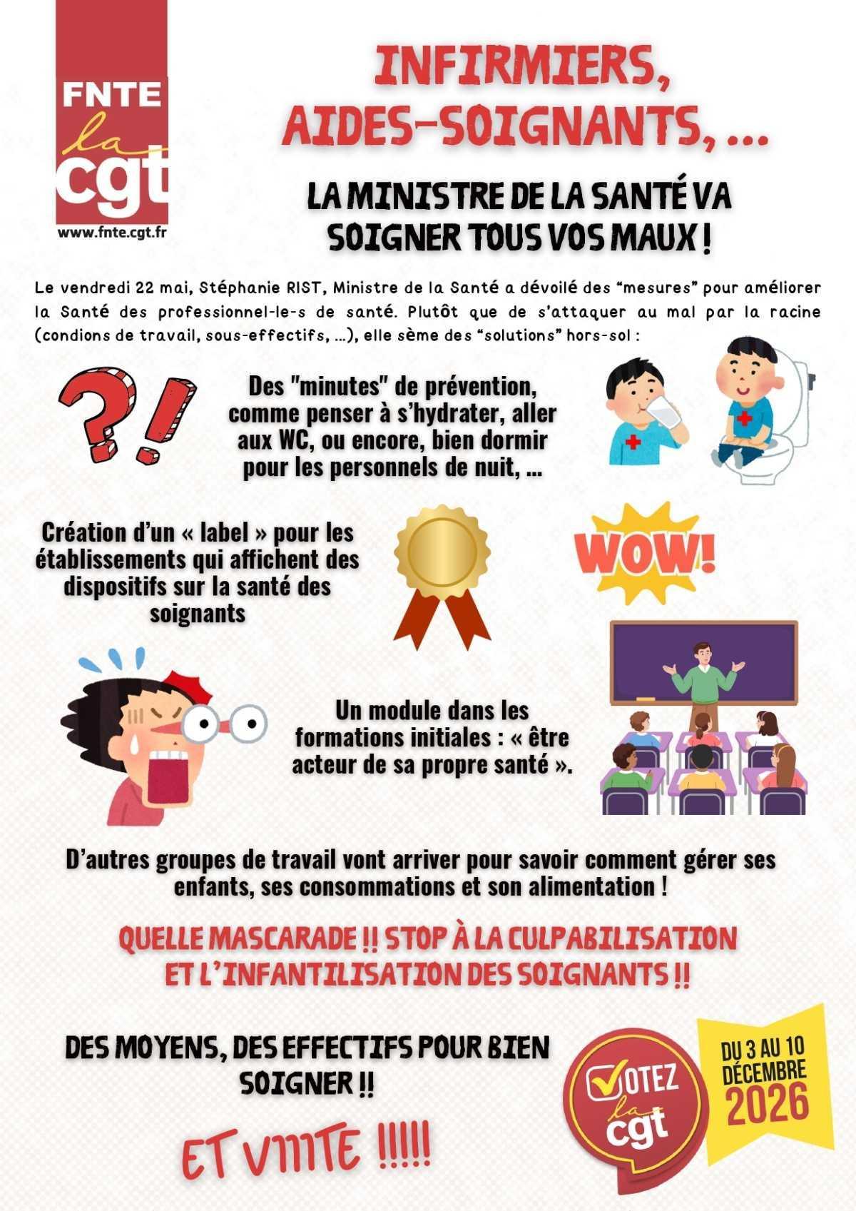 SSA : INFIRMIERS, aides-soignants, ... la ministre de la santé va soigner tous vos maux !