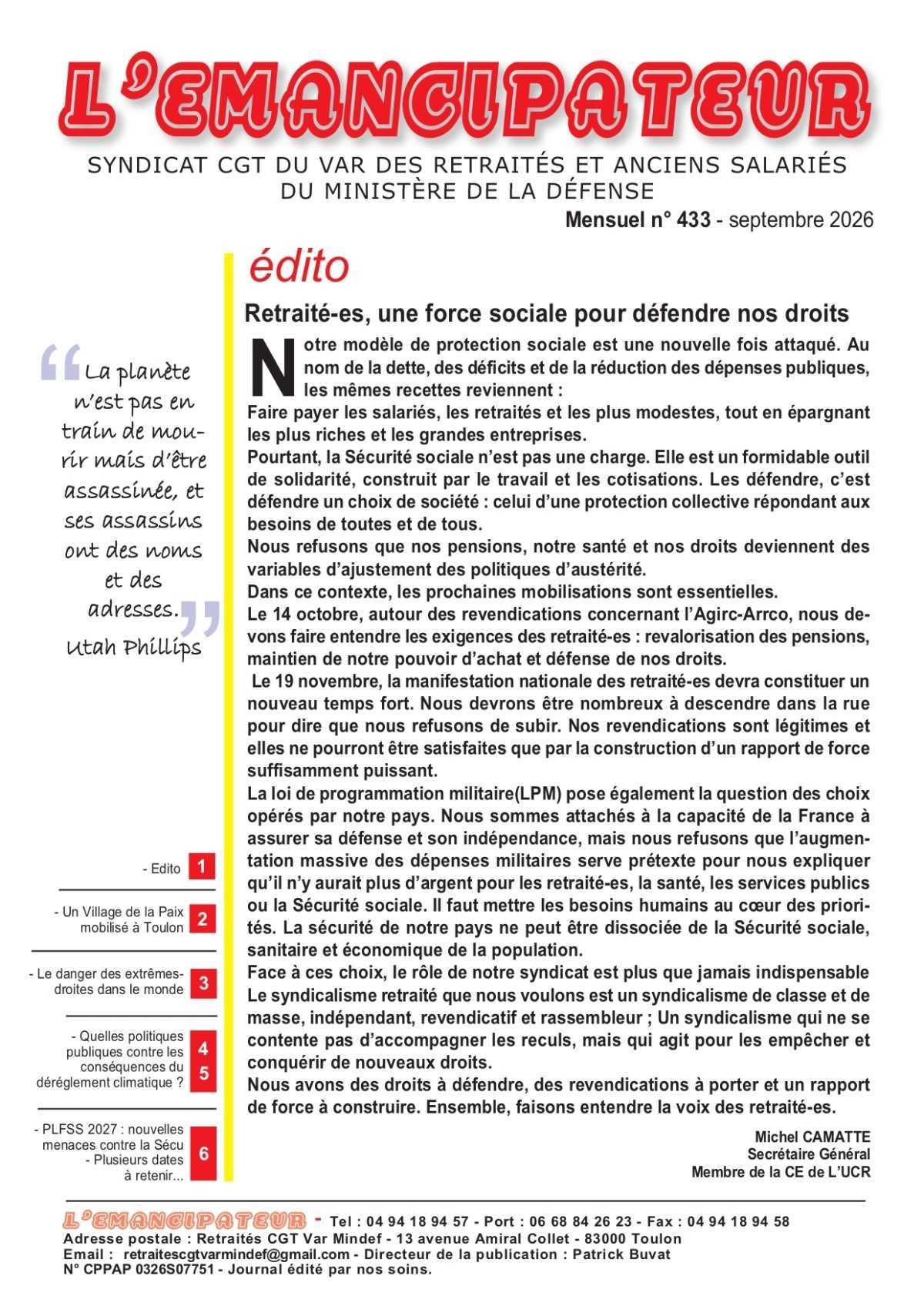 Retraité du MinDef du Var : L'Emancipateur du mois de Septembre 2026