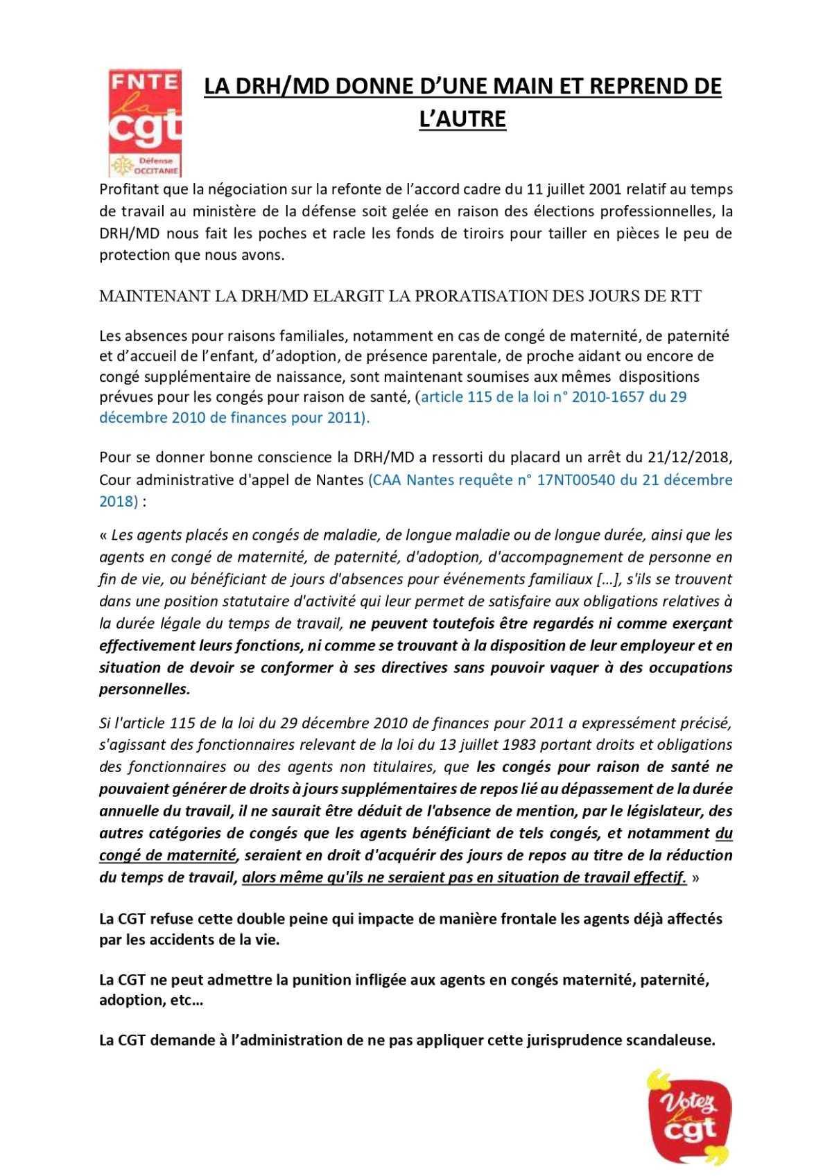 DEFENSE OCCITANIE : La DRH/MD donne d'une main et reprend de l'autre