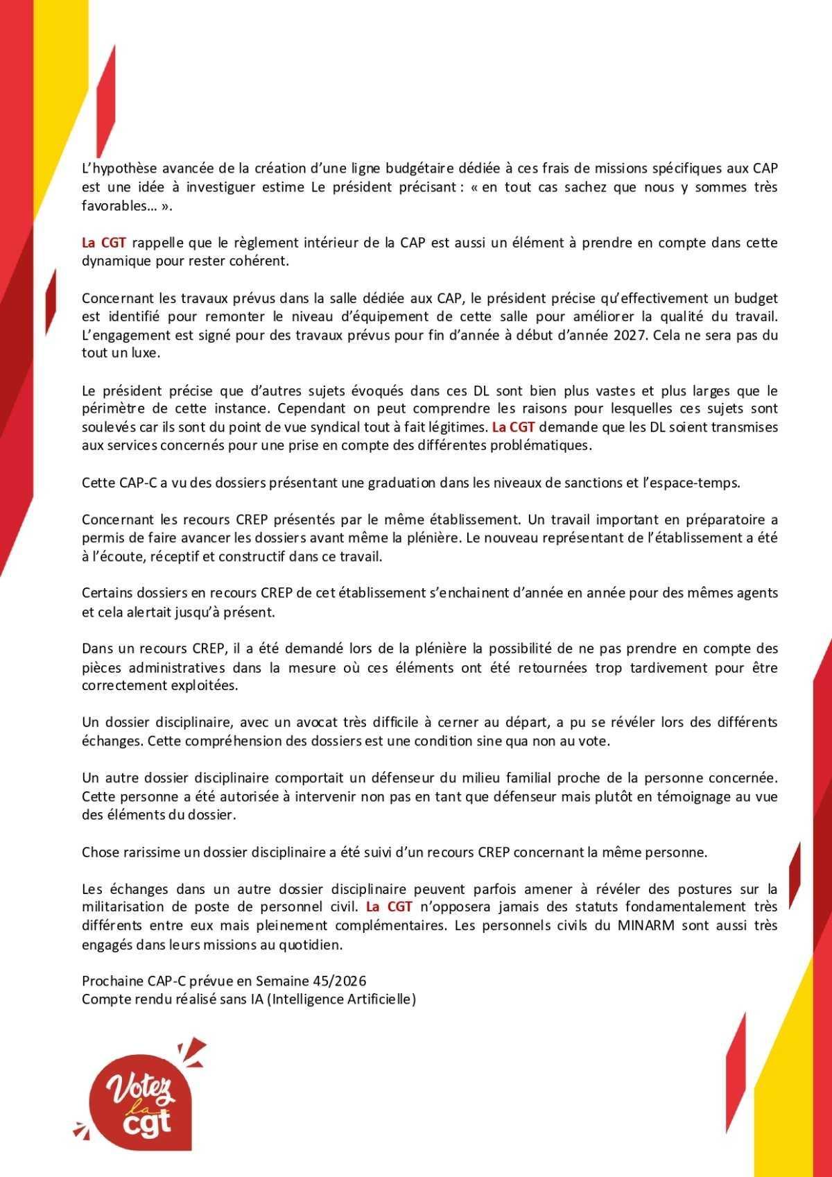 CAP C : Déclaration Liminaire et Compte-Rendu du mois d'octobre 2026