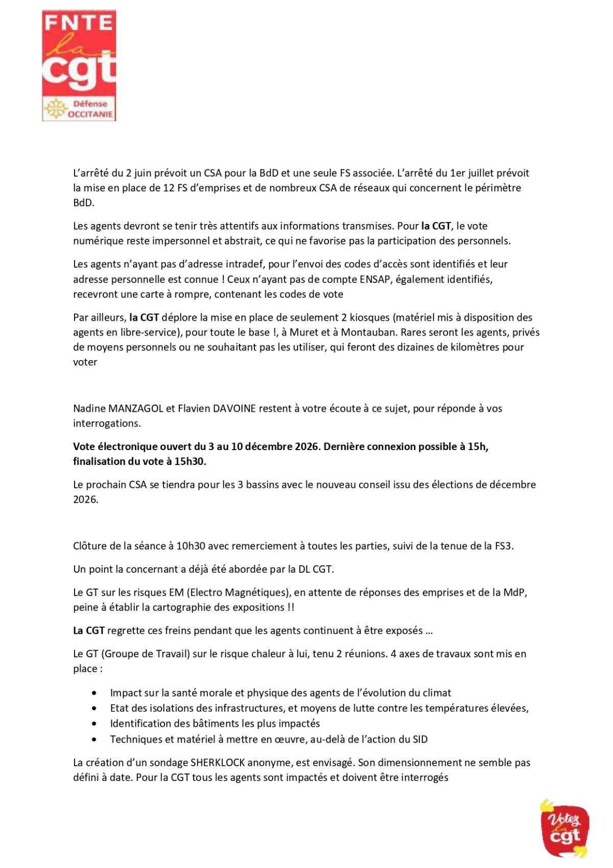 DEFENSE OCCITANIE : Compte rendu du CSA BDD et FS du 06/10/2026