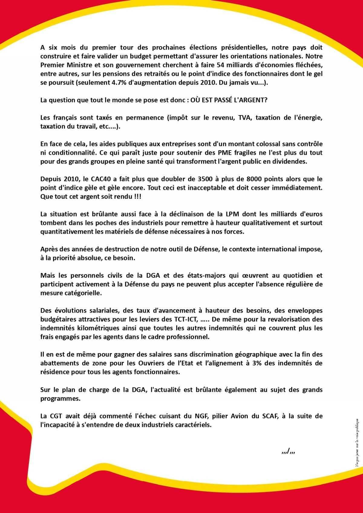 DGA : CSA-R du 06/10/2026, Déclaration liminaire