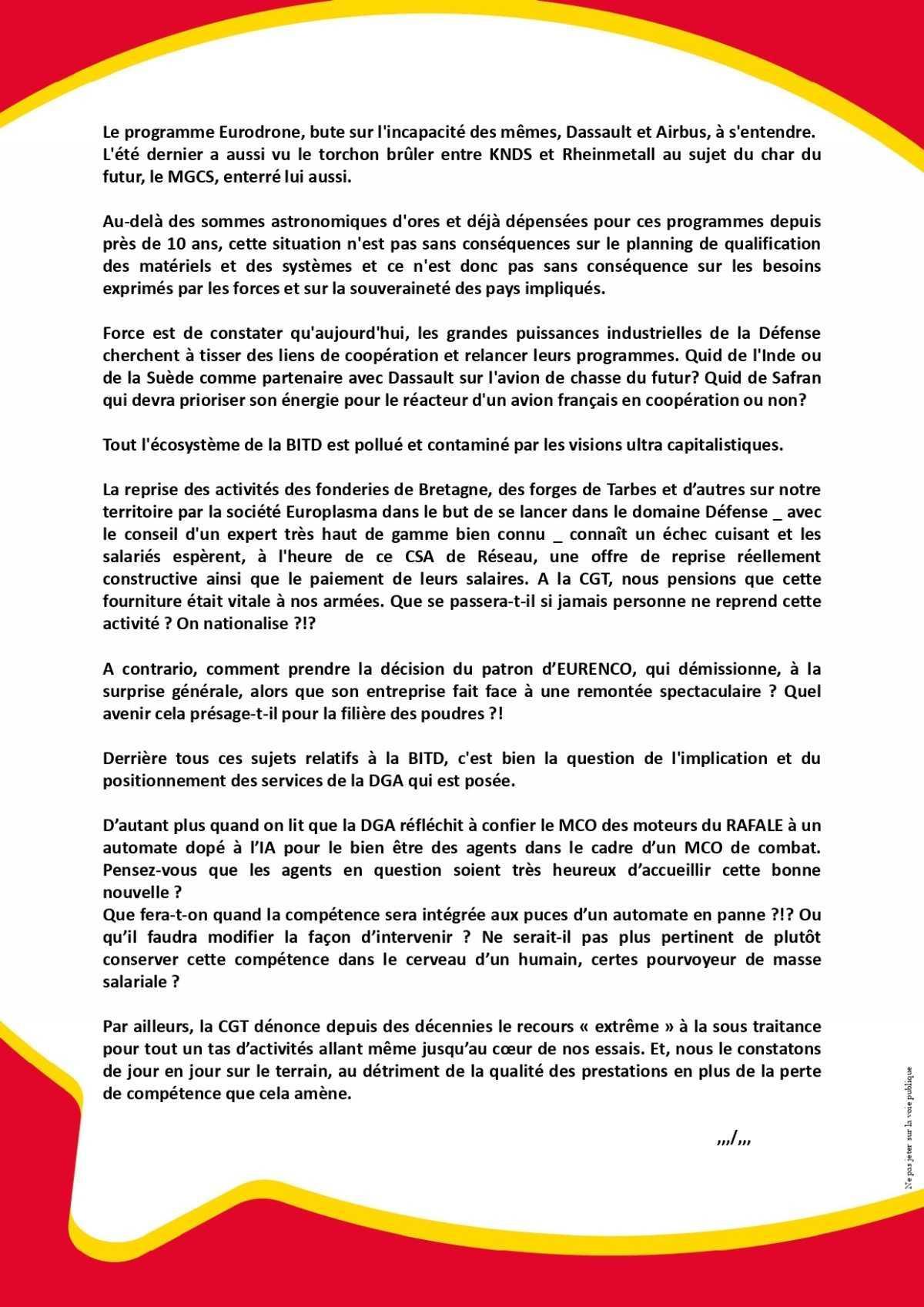 DGA : CSA-R du 06/10/2026, Déclaration liminaire