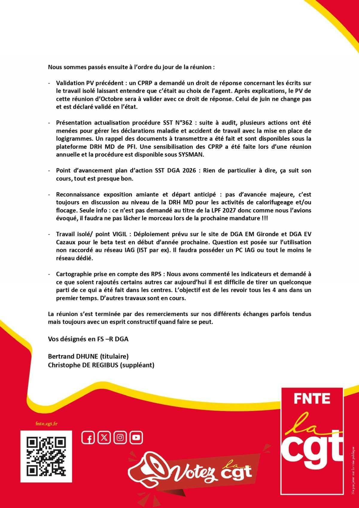 DGA : FSR du 01/10/2026, compte-rendu