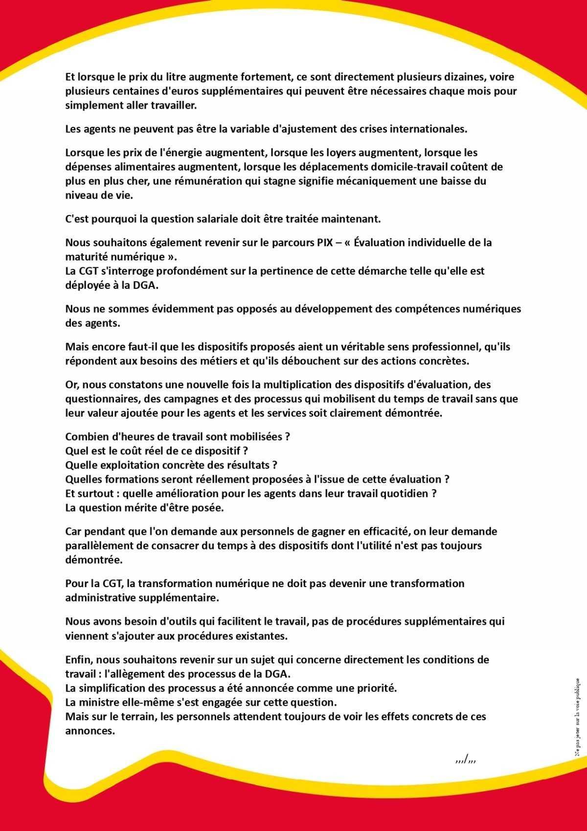 DGA : FSR du 01/10/2026, déclaration liminaire