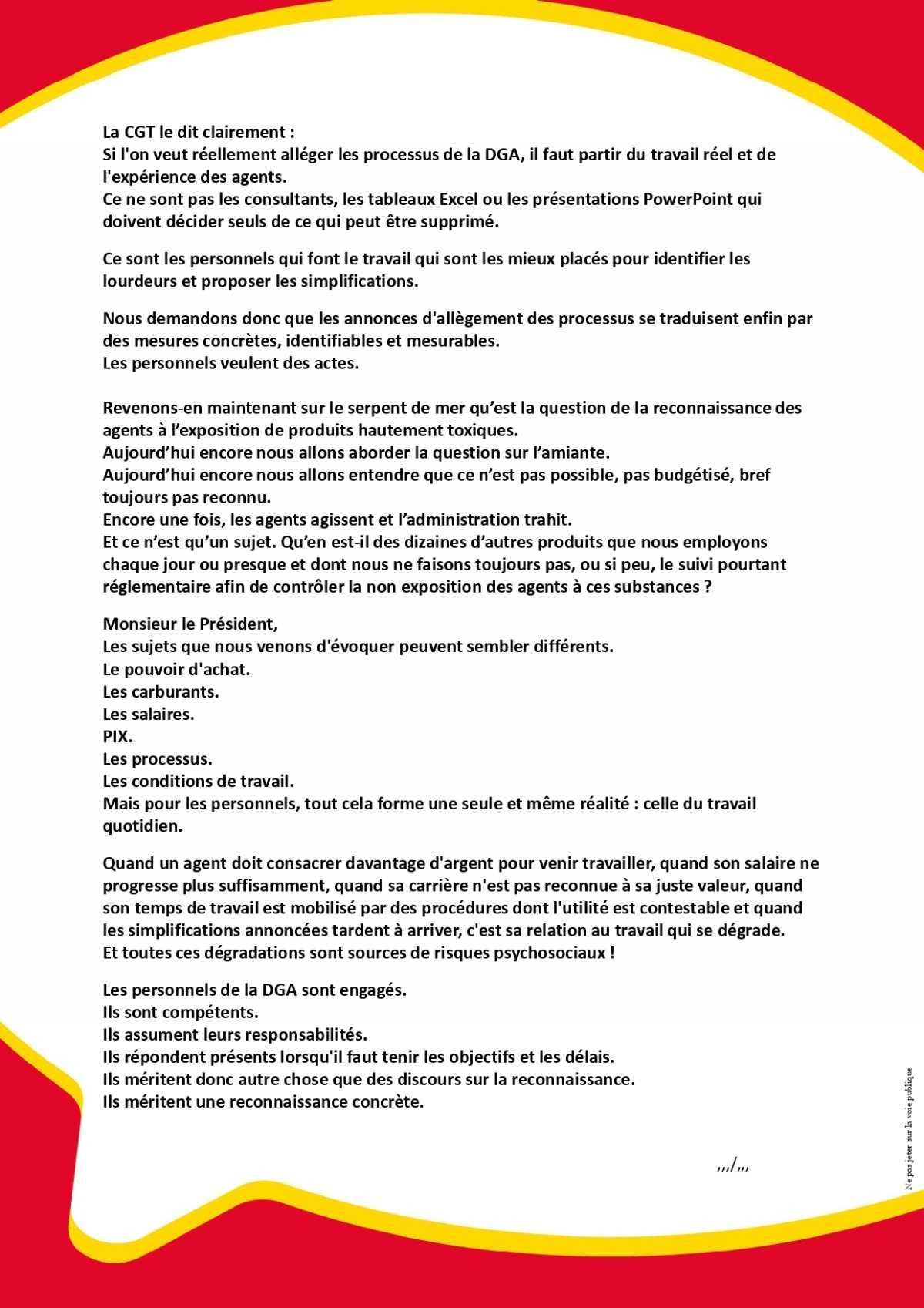 DGA : FSR du 01/10/2026, déclaration liminaire
