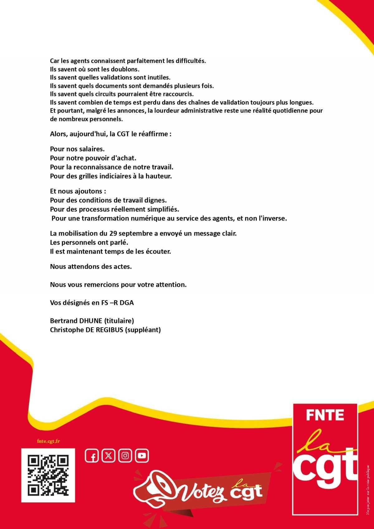 DGA : FSR du 01/10/2026, déclaration liminaire