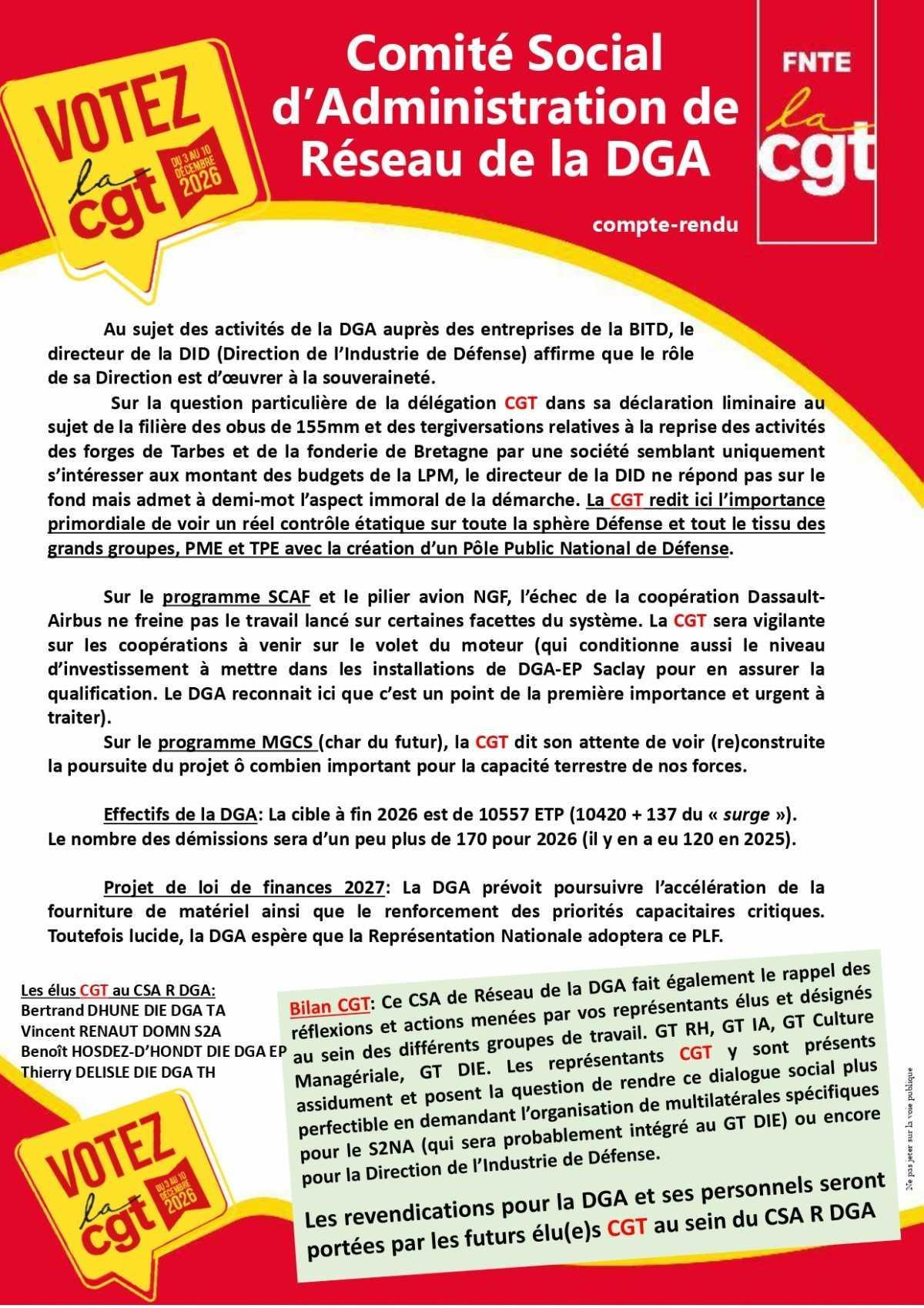 DGA : CSA-R du 06/10/2026, compte-rendu