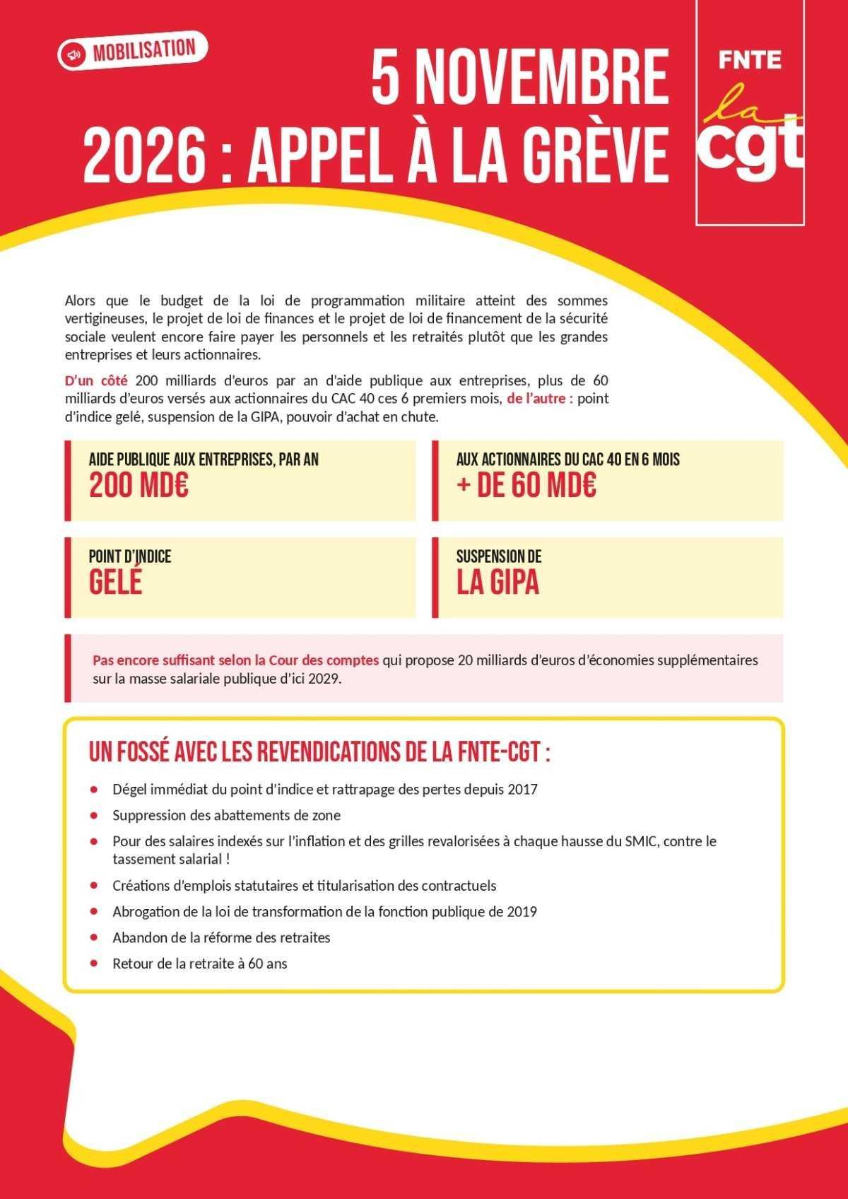 5 novembre 2026 : Appel à la grève