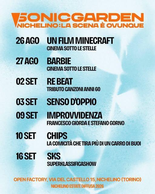 Sonic Garden Nichelino 2026 - Cinema Sotto Le Stelle - SKS - SUPERKLASSIFICASHOW (Inizio ore 21.30)