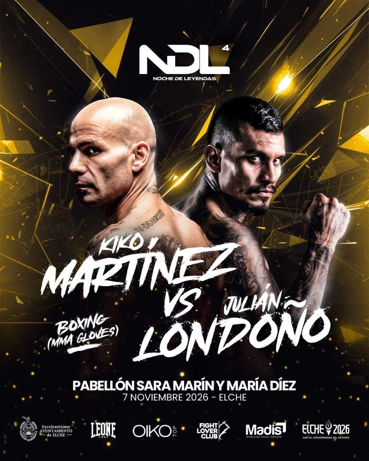 Kiko Martínez debuta en striking el 7 de noviembre en Elche ante el campeón de Muay Thai Julián Londoño en el Pabellón Sara Marín y María Díez