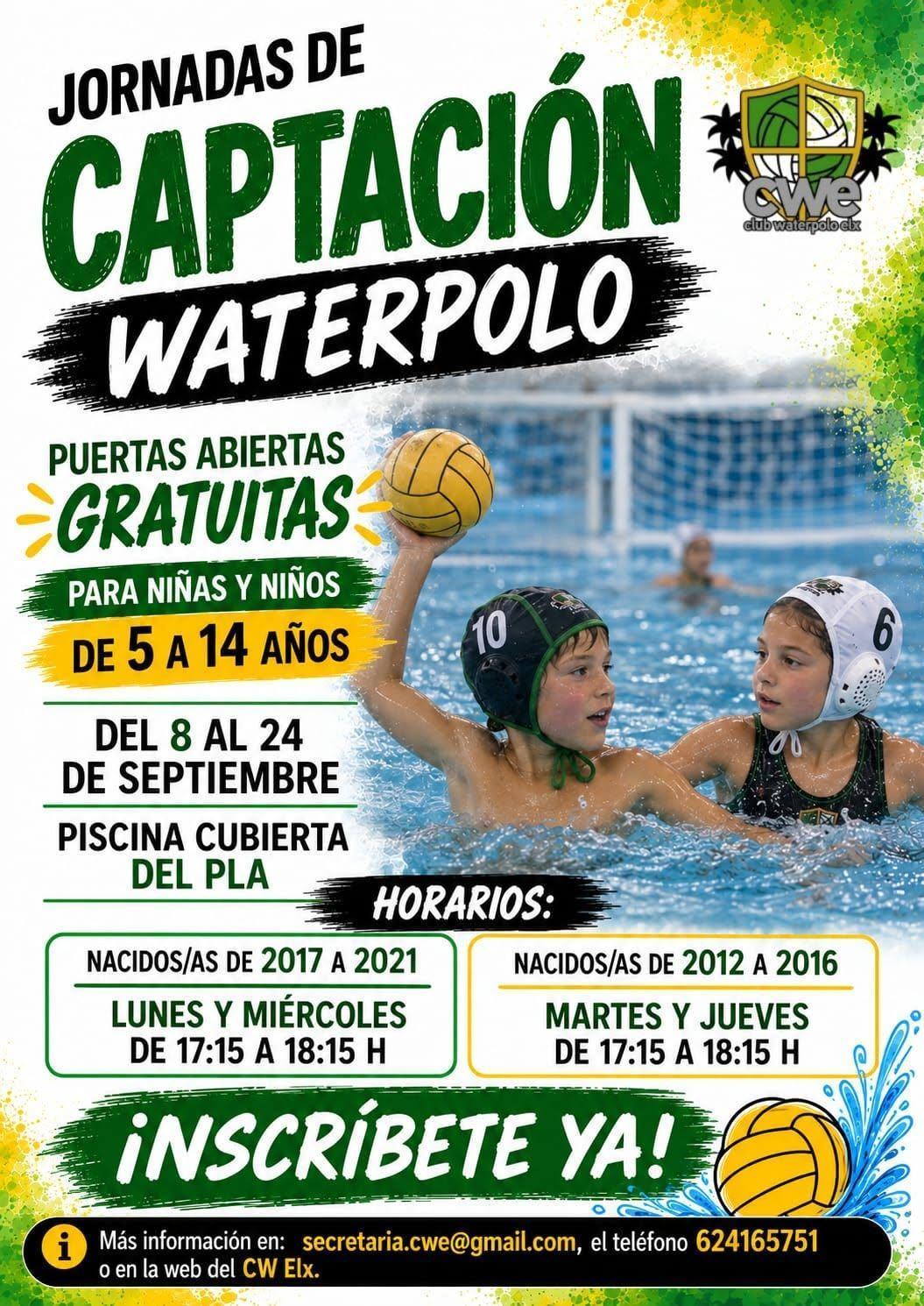 El CW Elx abre sus puertas para que niños y niñas de 5 a 14 años prueben el waterpolo de forma gratuita