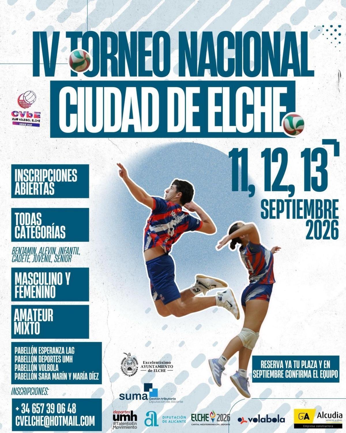 Más de 1.200 jugadores tomarán Elche este fin de semana en el IV Torneo Nacional Ciudad de Elche de Voleibol Más de 1.200 jugadores tomarán Elche este fin de semana en el IV Torneo Nacional Ciudad de Elche de Voleibol