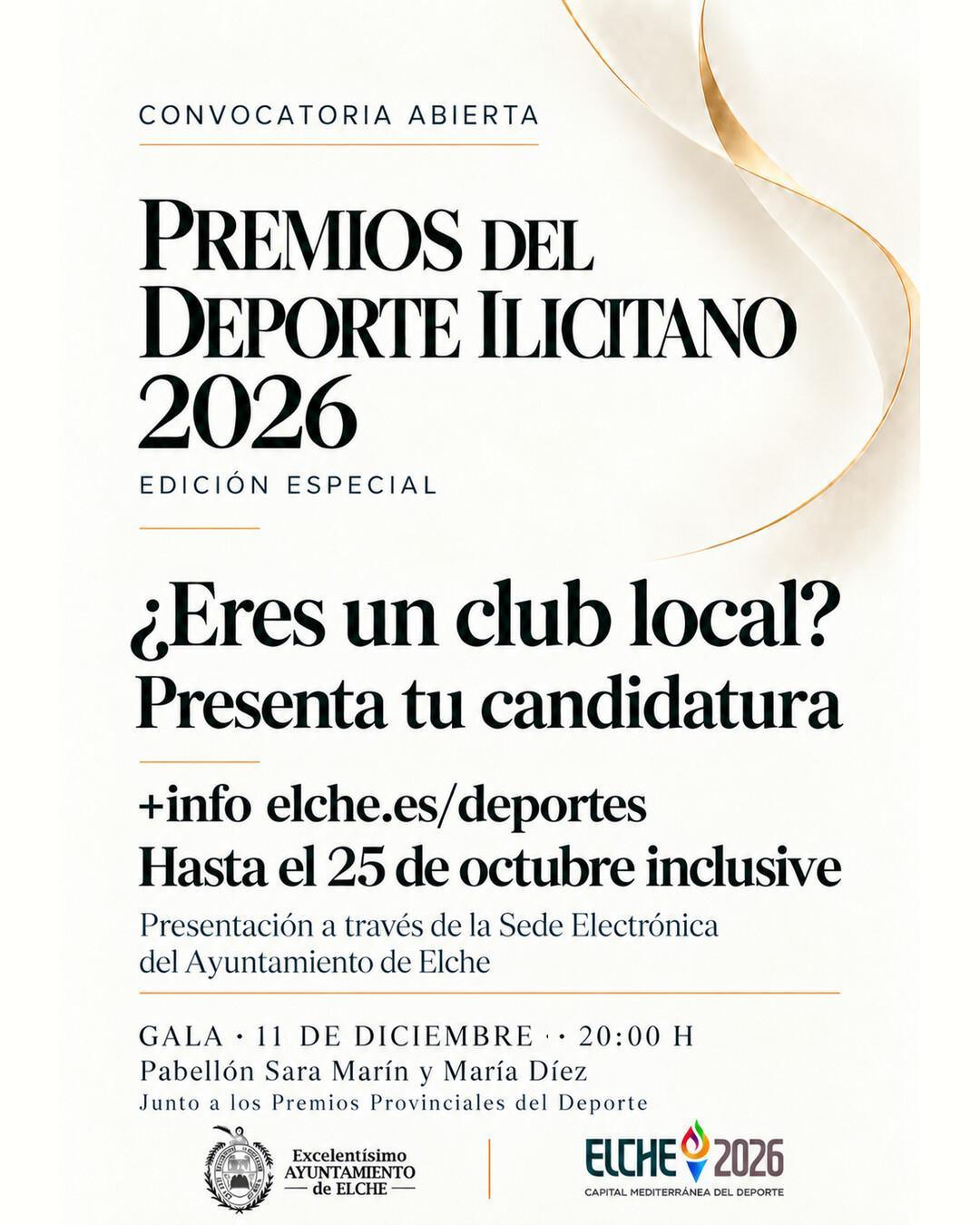 Los Premios del Deporte Ilicitano 2026 abren el plazo de candidaturas hasta el 25 de octubre