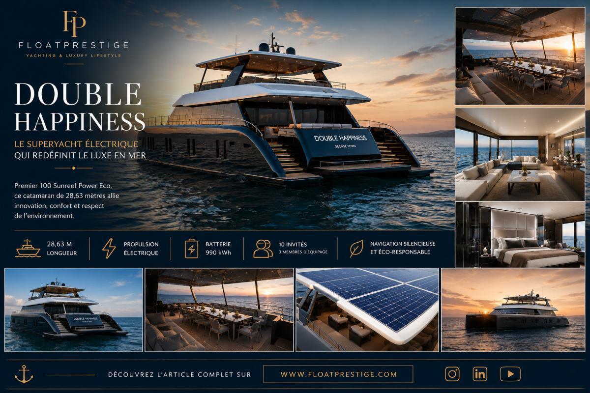 Double Happiness : le superyacht électrique qui redéfinit le luxe en mer Double Happiness : le superyacht électrique qui redéfinit le luxe en mer