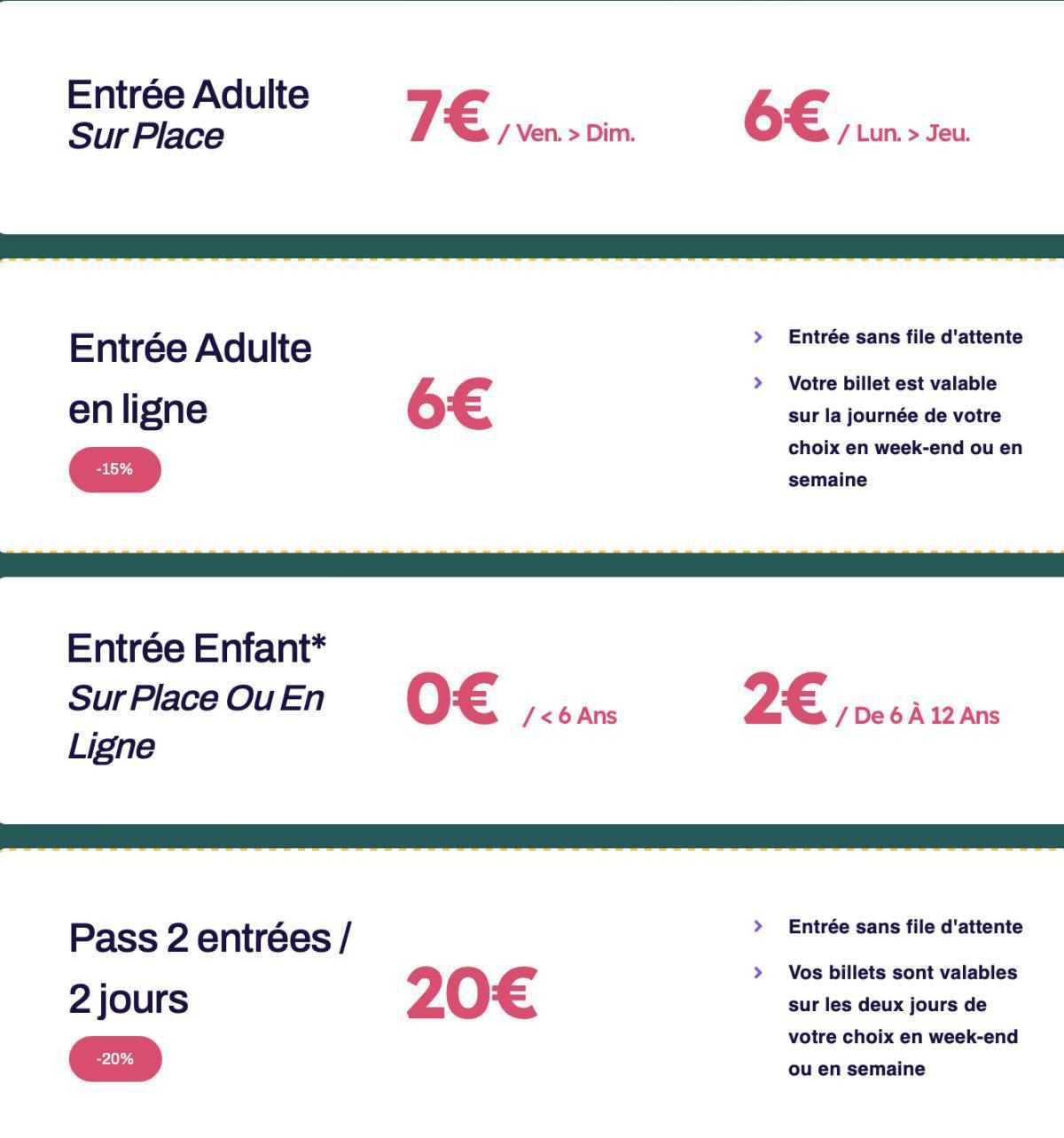 Tarifs de la Foire
