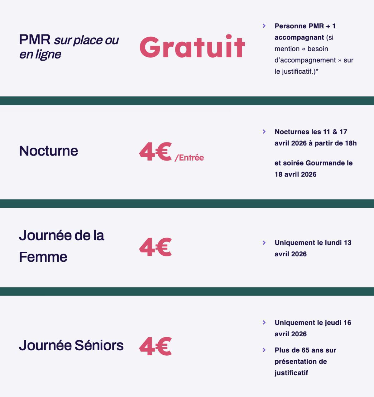 Tarifs de la Foire