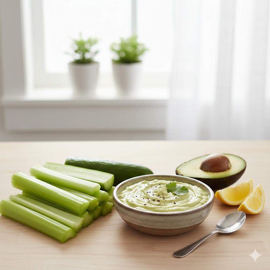 Pepino y apio con dip cremoso de aguacate Pepino y apio con dip cremoso de aguacate