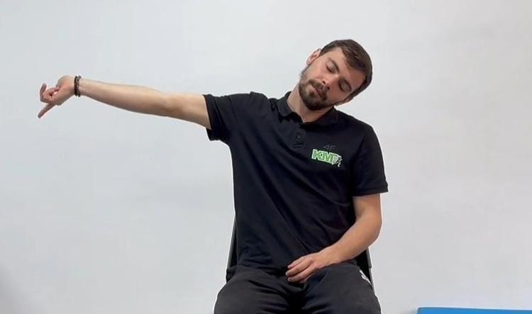 #14  Pe scaun – capul pe umăr, brațul întins, neurodinamic (Seated neural glide)
