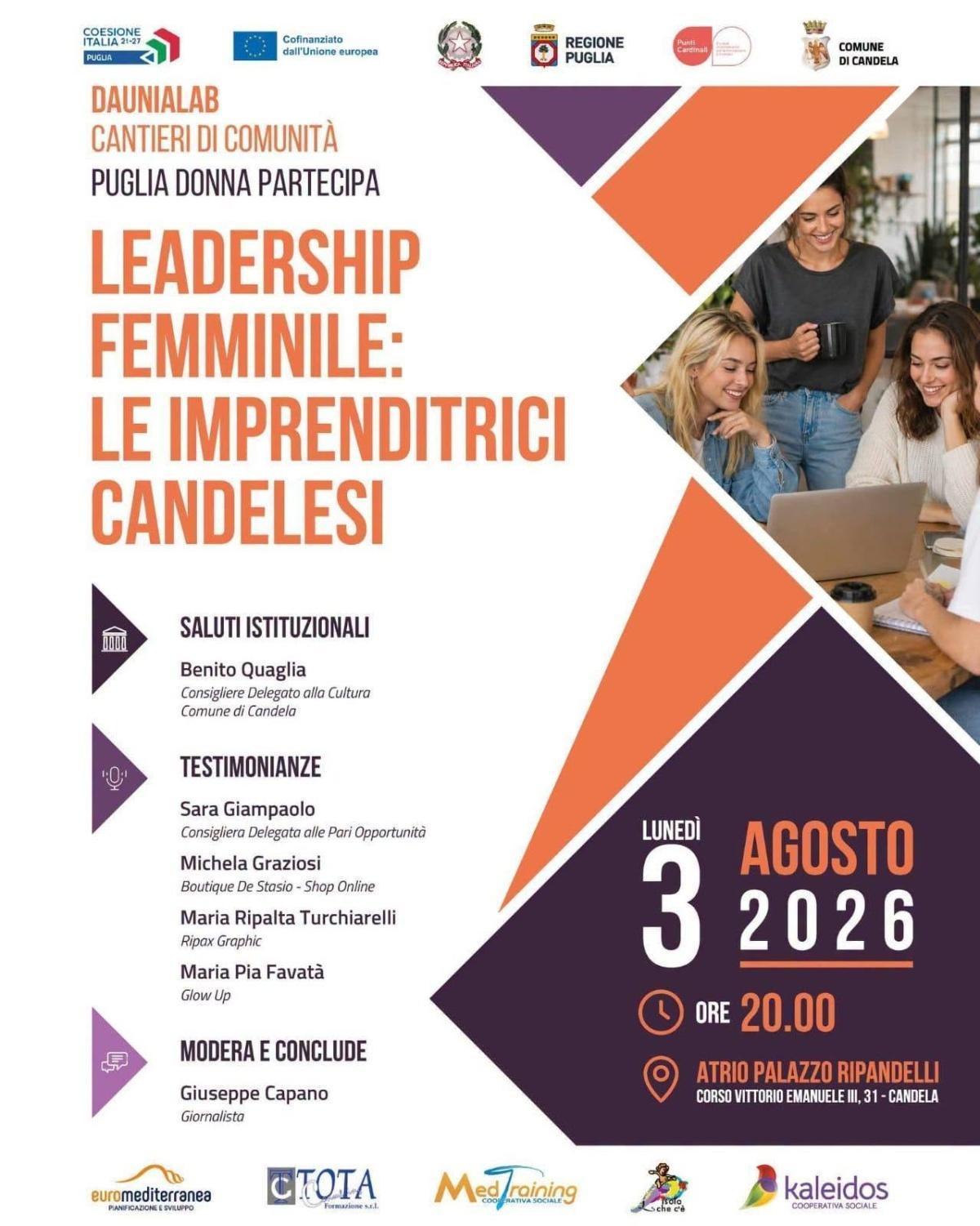 Incontro Testimonianza "Leadership Femminile: Le Imprenditrici Candelesi" (inizio ore 20:00)
