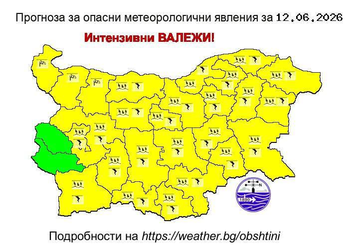 Опасно време в България в петък: жълт код за бури, поройни валежи и силен вятър