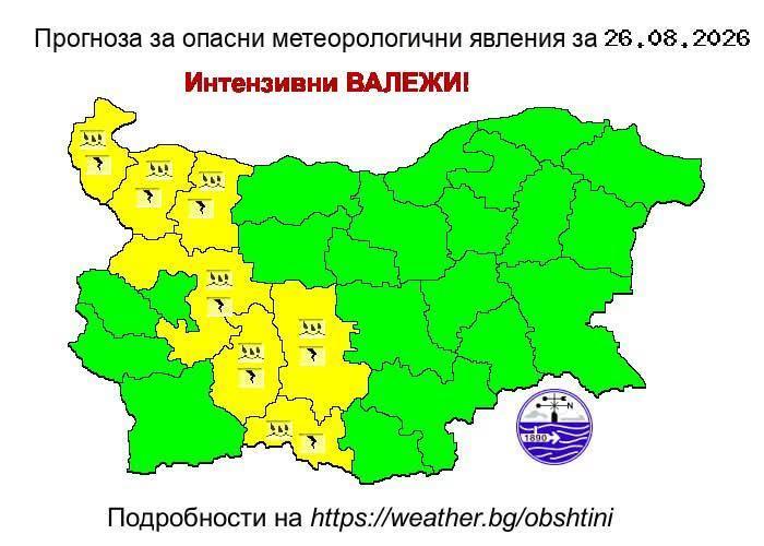 Лятна буря връхлита страната: Жълт код за интензивни валежи и гръмотевици в 7 области