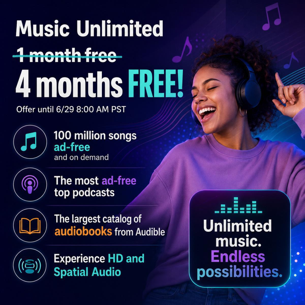 Get 4 MONTHS FREE of Amazon Music Unlimited!