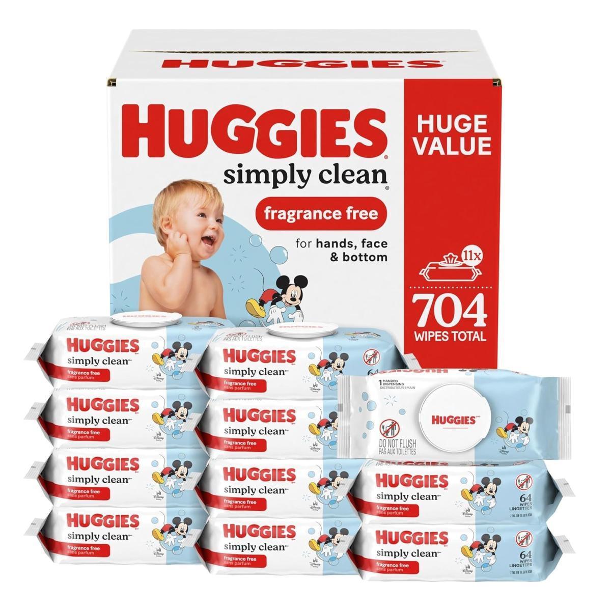 Huggies Simply Clean Baby Wipes 11-Pack for $11.xx on Amazon